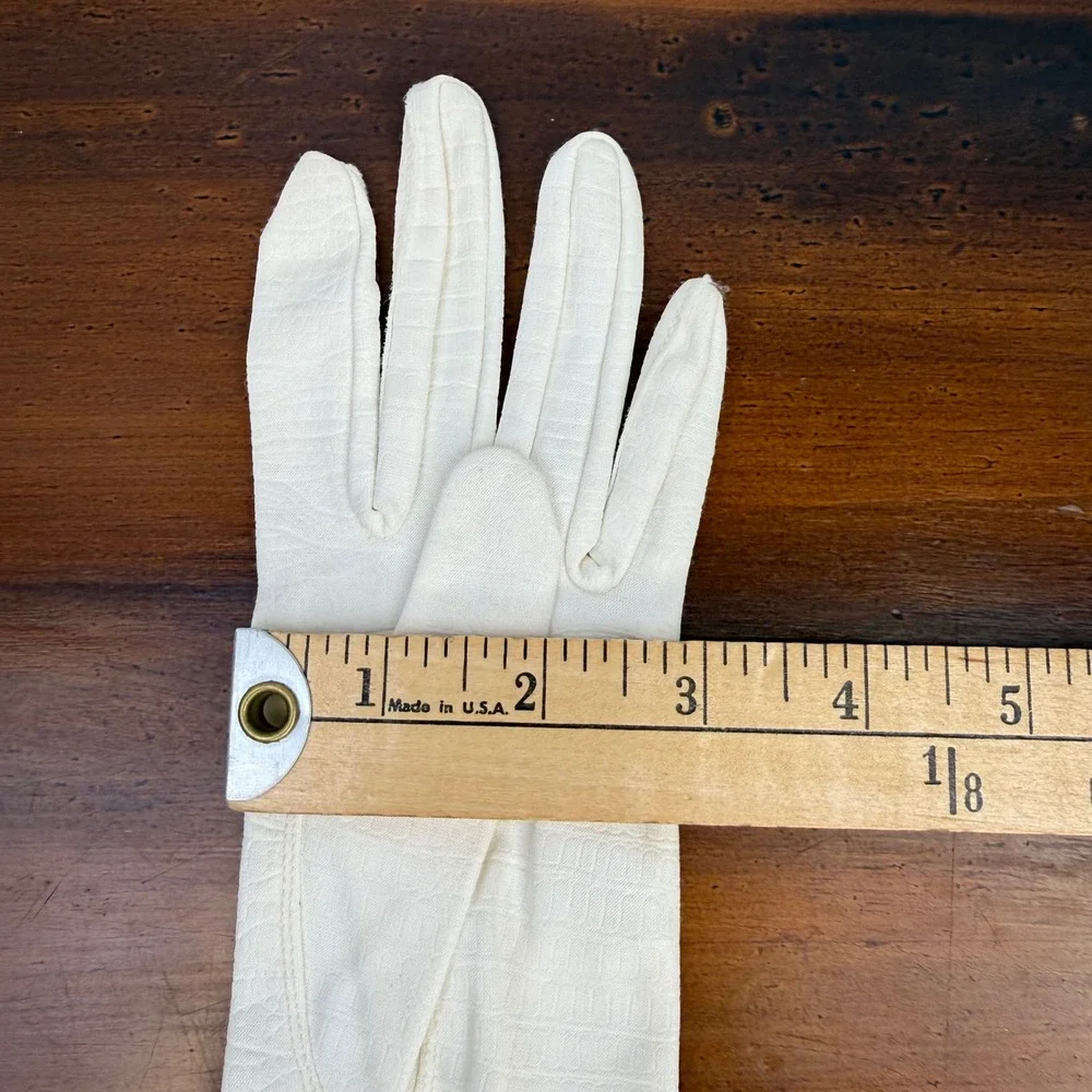 Vintage Cream Textured Opera Length Formal Evening Bridal Gloves Mid Century